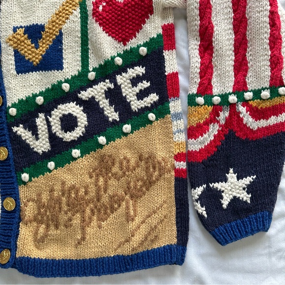 VTG American Flag Political Election USA Election Knit Cardigan Sweater Medium - Picture 5 of 12